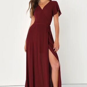 Lulu's Heart of Marigold Burgundy Wrap Maxi Dress with Flutter Sleeves